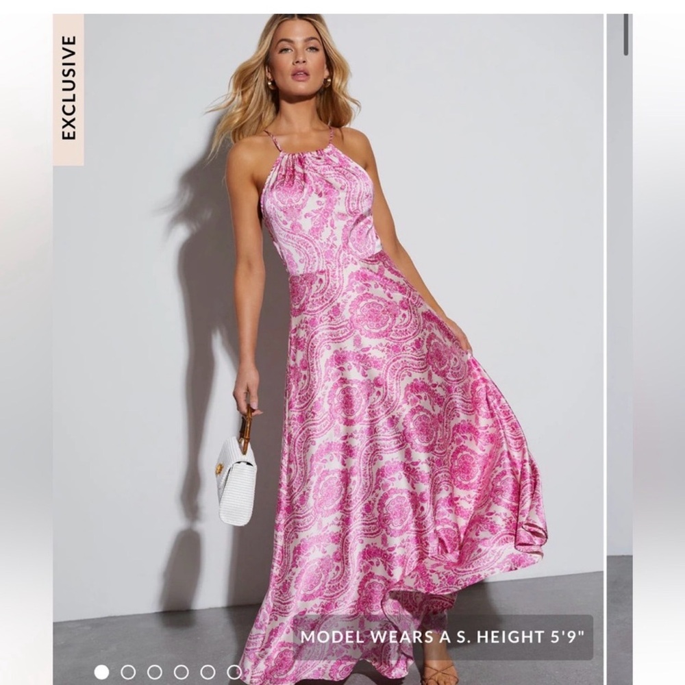 Maxine Satin Paisley Halter Maxi Dress